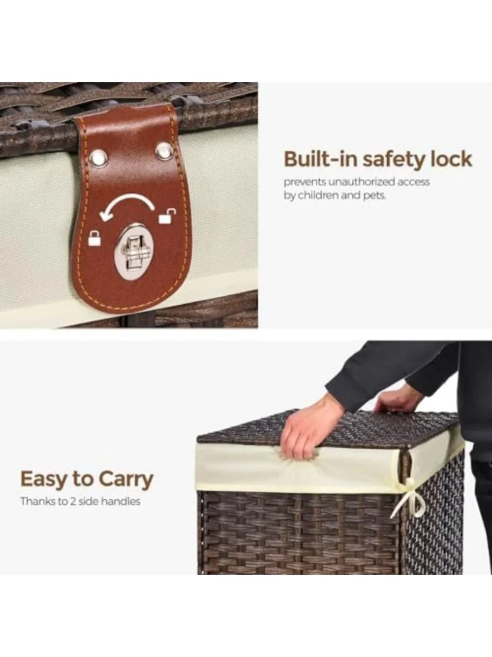 Large Wicker Storage Basket with Lid, 160L Organizer with Removable Liner Bag